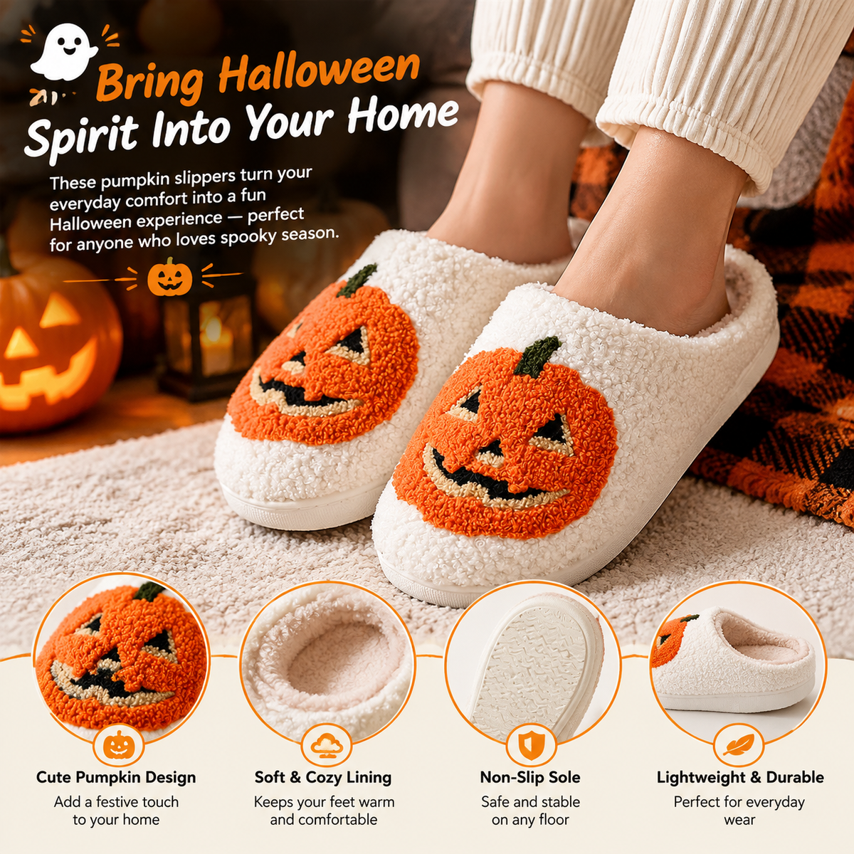 🎃 Cozy Halloween Pumpkin Slippers
